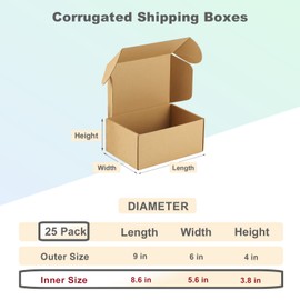 MEBRUDY 9x6x4 Inches Shipping Boxes Pack of 25, Small Corrugated Cardboard Box for Mailing Packing Literature Mailer