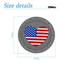 AUCELI 4 Pack Car Cup Holder Coasters, Colored American Flag US Flag Insert Car Cup Coaster, 2.75 Inch Anti Slip Shockproof Embedded Drink Mat, Vehicle Interior Decor Accessories (Gray/Heart)