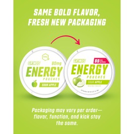 GRINDS Energy Pouches - Natural Caffeine Pouches - Contains B-Vitamins, Sugar-Free, & 0 Calories - 80mg of Caffeine in Each Pouch - Sour Apple - 6 Pack, 15 Pouches Per Can