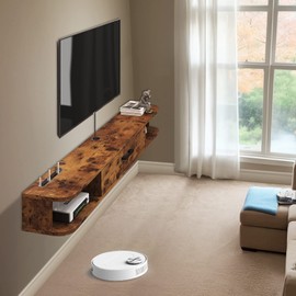 TuckTect Floating TV Unit, 47'' Wall Mounted TV Cabinet, Floating Shelves with Door, Modern Entertainment Media Console Center Large Storage TV Bench for Living Room & Office (47.24IN, Rustic Brown)