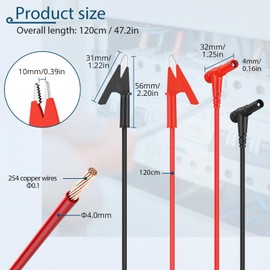 ALLmeter 1 Pair 1.2m 20A Angled Banana Plug to Alligator Clip Test Leads,4mm Banana Jack,1000V Rated,Compatible with Multimeter/Power Supply/Bench Instruments,Braided Wire Design