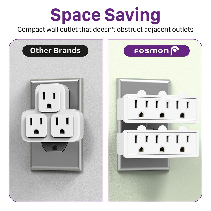 Fosmon 3 Outlet Adapter, 3 Way Rotating Outlet Plug Adapter,