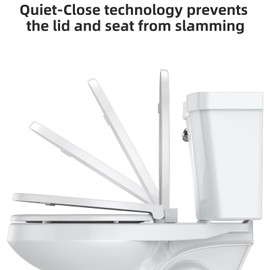 Toilet Seat,Elongated Toilet Seat with Quiet-Close, Quick-Attach Hardware with Grip-Tight Bumpers, Quick-Release Design,Slow-Close Toilet Seat, Full Flat White