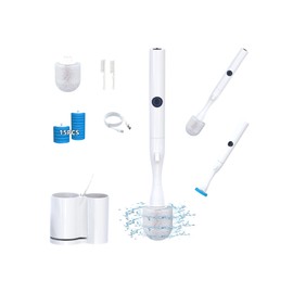 Electric Toilet Brush and Holder Set, Hillyfe Motorized Toilet Brush with 15 Disposable Refill Heads, Hard Nylon Brush 360 Degree Cleaning, Rechargeable