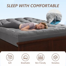 JKMAX Mattress Topper Cal King - Pillow Top Mattress Topper Pad Extra Thick Cover with Deep Pocket - Mattress Topper for Back Pain - 3D Snow Down Alternative Plush Mattress Topper (Cal King,Grey)