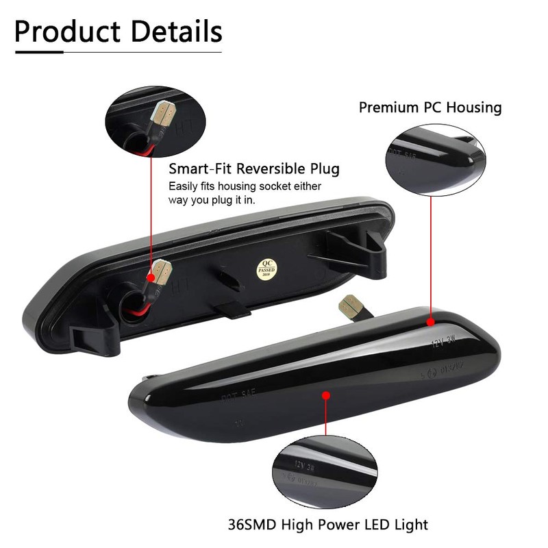 Gempro LED Front Fender Side Marker Lights Assembly Smoke Lens