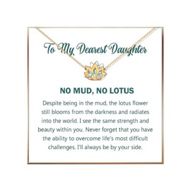 Embtrem To My Daughter - Collar de loto dorado para mujer, collar para hija, regalo de cumpleaños, joyería de mamá y papá, Acero inoxidable, Sin piedra preciosa