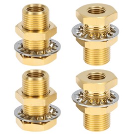 QWORK 1/4 Bulkhead Brass Pipe Fitting Anchor Coupling, 4 Pcs 1/4" NPT Thread, 1,200 PSI Tank Fitting Frame Hose Connector