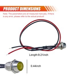 GAOLAOSY 4PCS Car LED Pilot Indicator Light, 12V Strong Bright Automotive Dash Light Bulb with Wire, 8mm Waterproof Metal Auto Directional Signal Lamp for Car, Truck, Boat (Yellow)