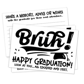 m&h invites Bruh Graduation Wishes and Advice Cards - 50 Count - Share A Memory Funny Grad Party Guest Activity - Guest Book Alternative