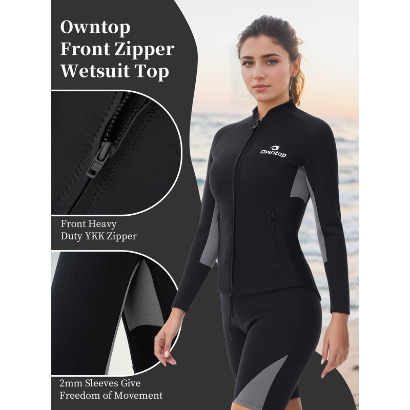 Owntop Women's Wetsuit Top Jacket - 2 mm Neoprene Long