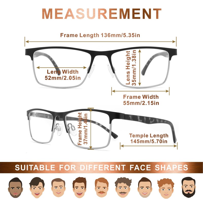 acavefox 2.5 Reading Glasses Men 3 Pack Blue Light Blocking