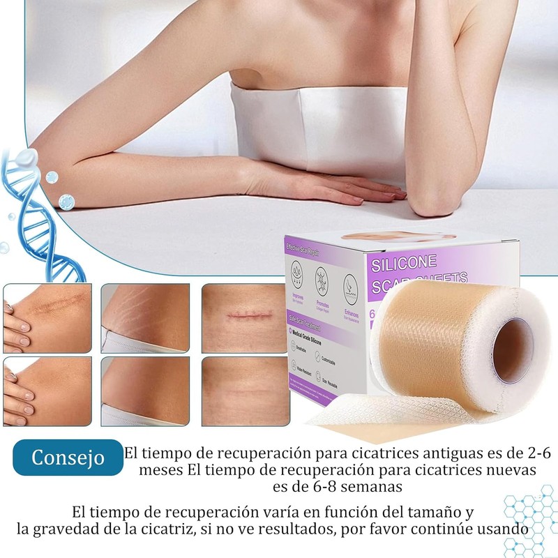 Parches de Silicona para Cicatrices, 2 Rollos Reutilizables e Impermeables