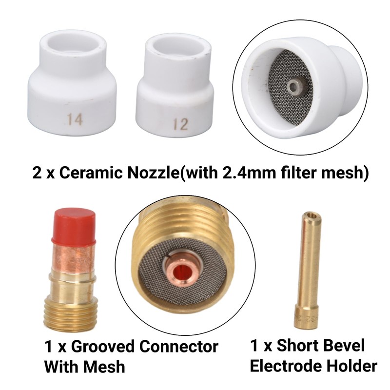 LiebeWH 4pcs TIG Gas Lens Kit White Ceramic Nozzle Short