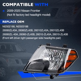 Headlights Assembly Pair, Compatible with 2009-2020 Nissan Frontier S SL SV SE LE XE PRO-4X Desert Runner, Replace 26060ZL40A 26060ZL40B 26010ZL40A 26010ZL40B, Turn Signal Lamps Chrome Housing