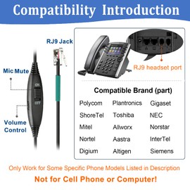 RJ9 Telephone Headset with Mic Noise Cancelling, Quick Disconnect Phone Headset Compatible with Polycom VoIP VVX310 VVX311 VVX411 Plantronics S12 NEC DT300 ShoreTel 230 Allworx Toshiba Landline Phones