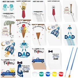AmazingSpark 24 Pcs Father's Day Handprint Art Craft DIY Kit 8. 5 x 11 Inches DIY Card Making Kit with Paint Brushes Father Day Handprint Keepsake Art from Son Daughter for Classroom Family Activity