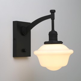 Pathson Vintage Milk White Wall Sconce, On Off Switch Design, Hardwired Glass Bathroom Vanity Light Fixture, Modern Mid-Century Wall Lamp for Mirror Living Room Farmhouse Bedside Lighting