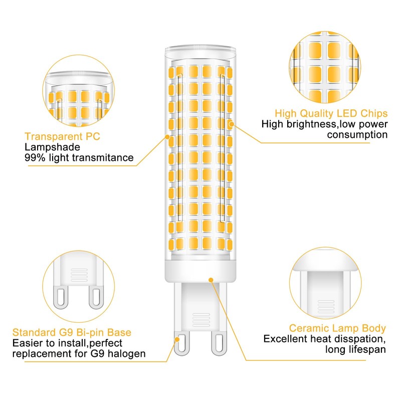 ZHENMING Dimmable G9 Led Bulbs 75W 80W 100W T4 Clear