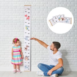 Children Height Measuring Growth Chart Wall Ruler for Kids Room Decor Wood Frame + Cloth Lightweight Cool Gray 76.8 x 7.9in (Animal Type)