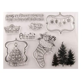 Calcetines de árbol de Navidad con texto en inglés "Merry Christmas", sellos transparentes para hacer tarjetas de Navidad, decoración y álbumes de recortes, sellos de goma para manualidades
