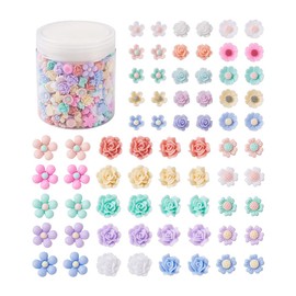Pandahall 700Pcs Resin Flower Flatback Cabochon Charm Undrilled Opaque Rose Sunflower Floral Bead Charm 7 Styles No Hole Resin Flat Back Mix Color for Scrapbooking Embellishment Craft Making