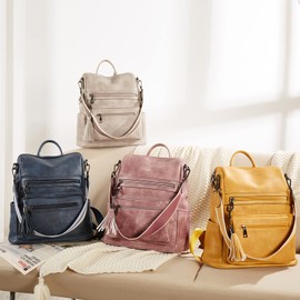 BROMEN Backpack Purses for Women Convertible Bookbag Purse Fashion Leather Travel Bags