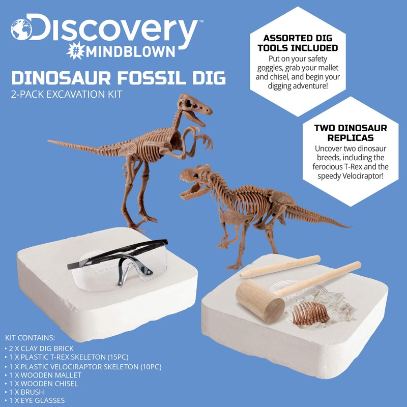 Discovery #MINDBLOWN Dinosaur Fossil Dig Excavation Kit, 15-Piece T-Rex &