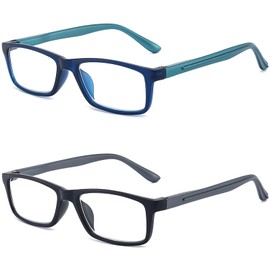RaoOG Reading Glasses Men Blue Light Blocking - Set of 2 Spring Hinge Design Value Computer Readers (Blue/Black, 2.00)