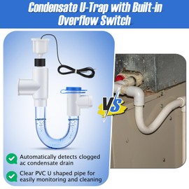 Condensate Trap with Built in Overflow Switch, 3/4" Standard PVC U Trap for HVAC System, Smart Drain Kit with 16'' Cleaning Brush, for Condensate Overflow Detection, Air Conditioner (1 Pack)