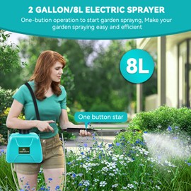 Battery Powered Sprayer 2 Gallon, Upgrade Powerful Electric Sprayer with 3 Mist Nozzles, Rechargeable Handle, Retractable Wand, Garden Sprayer with Adjustable Shoulder Strap for Lawn,Garden,Cleaning