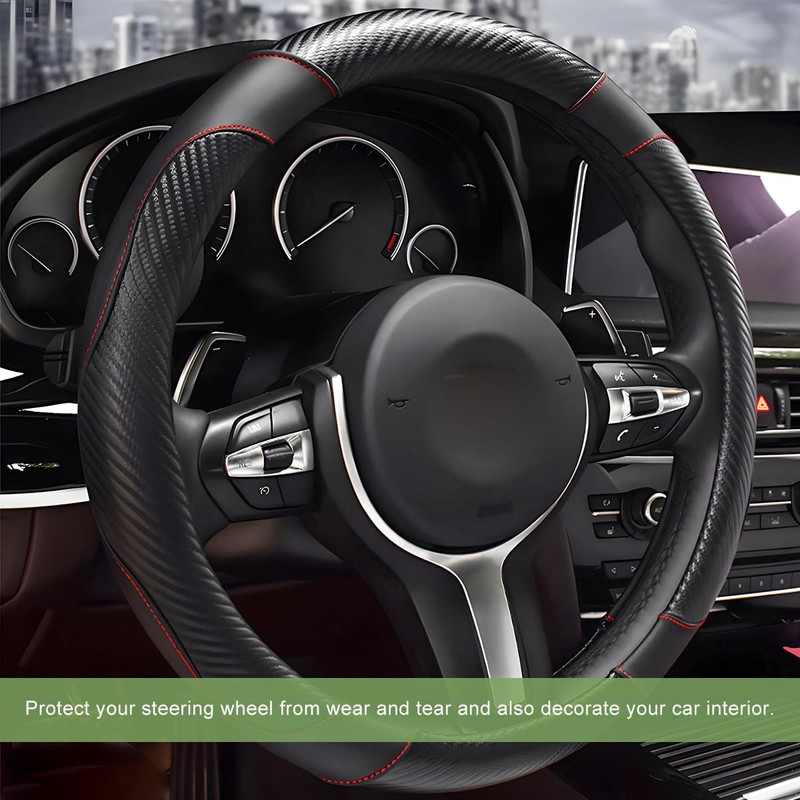 MTRPS Car Steering Wheel Cover, 15 Inch Leather Stitching Elastic