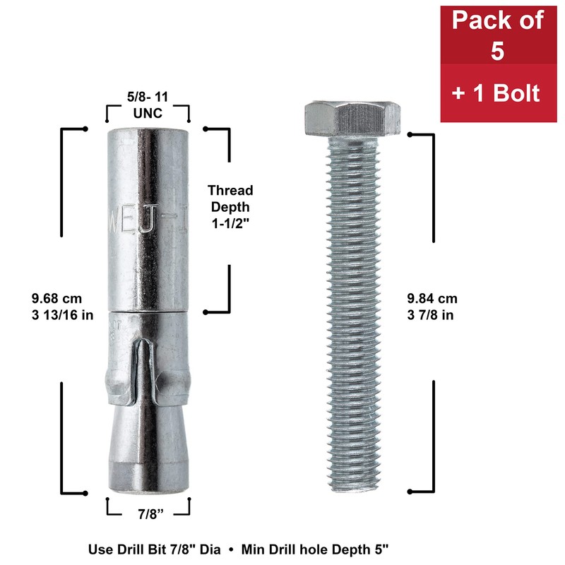 Wej-It PD58 Internally Threaded Drop-In Anchor, Carbon Steel, Zinc Plated