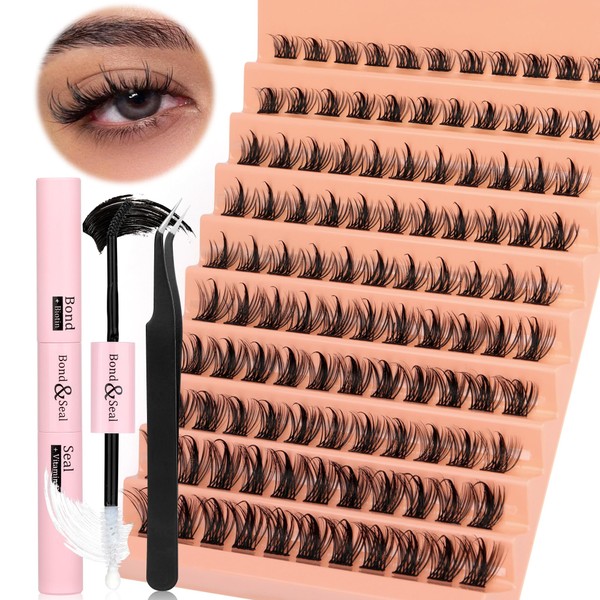 Eyelash Extension Kit, DIY Lash Extension Kit with 110pcs Cluster Lashes and Strong Hold Lash Bond and Seal and Lash Applicator D Curl Lash Clusters Kit DIY Lashes at Home for Self Application by Yawamica