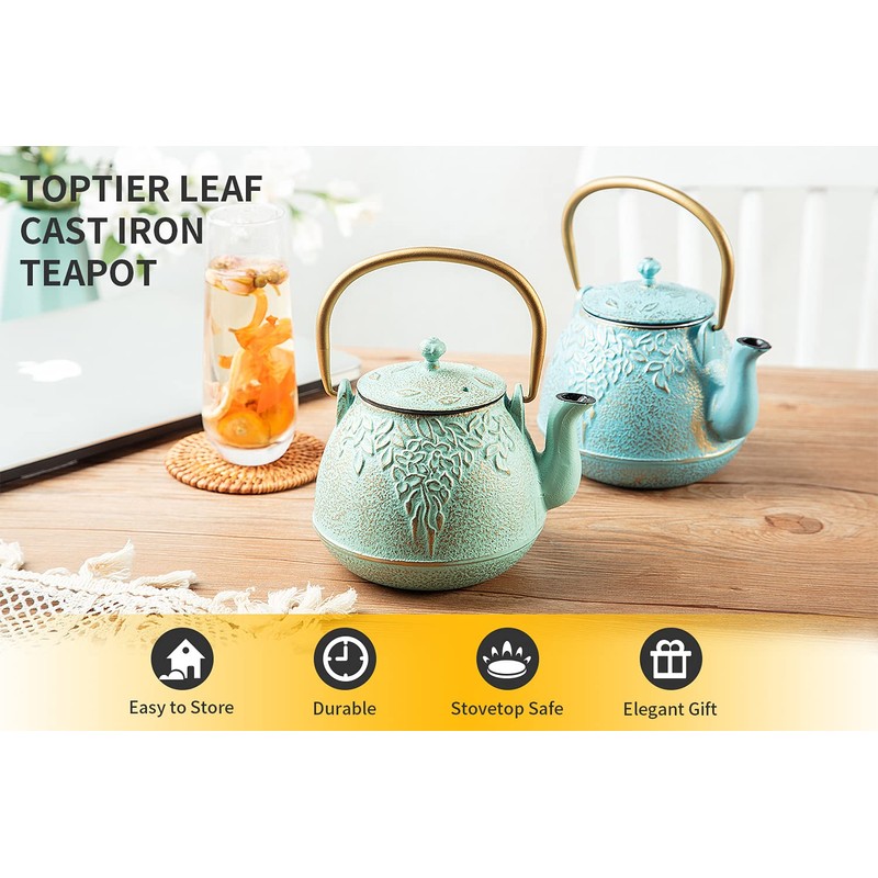 Toptier Tea Kettle for Stove Top, Cast Iron Teapot Stovetop