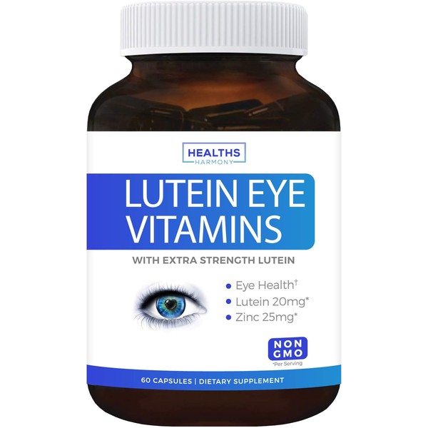 Lutein Eye Vitamins (Non-GMO) Vision Support Supplement for Tired and Dry Eyes - Maintain Vision Health With Zinc & Powerful Bilberry, Milk Thistle, Grape Seed, and Turmeric Extracts - 60 Capsules