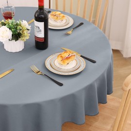 smiry Table Cloth Wipe Clean Round 150 cm, Wipeable Water Resistant Polyester Tablecloth, Washable Fabric 4 to 6 Seater Dining Table Cover for Kitchen Indoor Outdoor, Grey