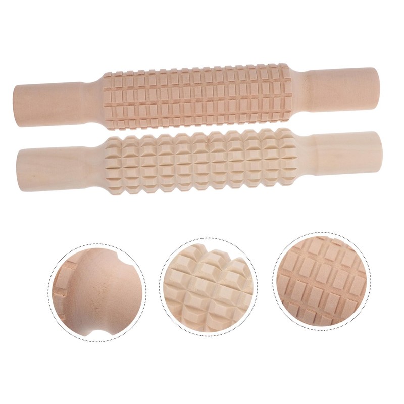 Ciieeo 2Pcs DIY Clay Printing Rods Wooden Mud Rolling Sticks