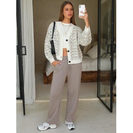 EXLURA Women's Chunky Cable Knit Open Front Cardigan Sweaters Color Block Long Sleeve V Neck Fall Winter Outerwear Coats 2025