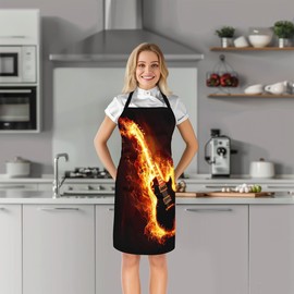 Homewish Sugar Skull Apron with Adjustable Neck Strap for Men Women Gothic Skeleton Floral Chef Apron, Yellow / Black