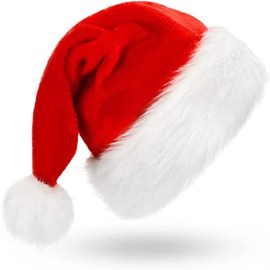 LKQBBSZ Santa Hat for Women, Adults Unisex Velvet Comfort Xmas Hat Extra Plush for Christmas New Year Festive Holiday Party (Red)