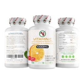 Nutriodol Vitamin C with Rosehip & Bioflavonoids Tablets x 70 | 1000mg Easy to Swallow Tablets | Slow Release | Contributes to The Normal Function of The Immune System.