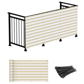 Windscreen4less 3'x19' Deck Balcony Privacy Screen for Deck Pool Fence Railings Apartment Balcony Privacy Screen for Patio Yard Porch Chain Link Fence Condo with Zip Ties Beige and White