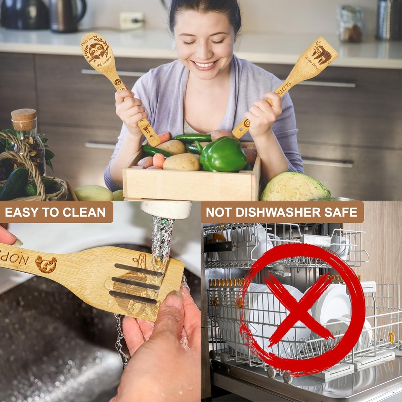 6pc Sloth Bamboo Cooking Spoons Gift Set for Women -