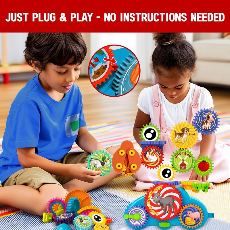 ROHSCE Animal Themed Motorized Gear Toys for Toddlers, STEM Spinning