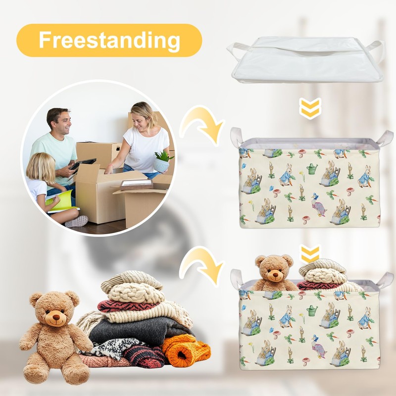 DEANHOT Rabbit Foldable Handle Storage Basket, Waterproof Organizer for Nursery,