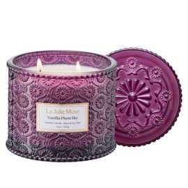 LA JOLIE MUSE Vanilla Plum Sky Candle - Coconut, Vanilla, Plum | 12 oz Large 2-Wick Soy Wax Candle | 60 Hours Clean Burn | Gift-Ready for Hosts & Gatherings | Elegant Home Decor