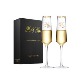 Mr and Mrs Wedding Champagne Flutes with Long Stem,Bride and Groom Toasting Crystal Glass Set, Bridal Shower Gift, Engagement Gifts for Couples, Newlyweds, Anniversary