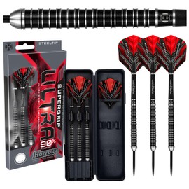 Harrows SUPERGRIP ULTRA 90% Tungsten Steel Tip Darts Set. Available in 21g, 22g, 23g, 24g, 25g, 26g, 28g & 30g - Includes Supergrip Carbon Shafts, Supergrip Flights & Travel Case-26g