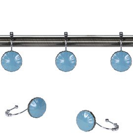 MVSUTA Hanakotoba Blue Decorative Shower Curtain Hooks,5 Roller Ring Balls Designed Hooks for Bathroom Curtains,Set of 12